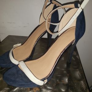 Blue & cream suede heeled sandals
